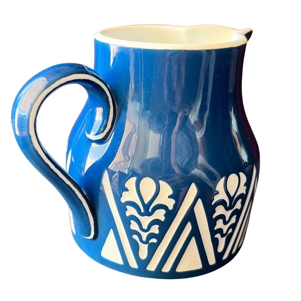 VTG Villeroy Boch Dresden Blue Creamer Pitcher MCM Folk Art Germany Scandinavian